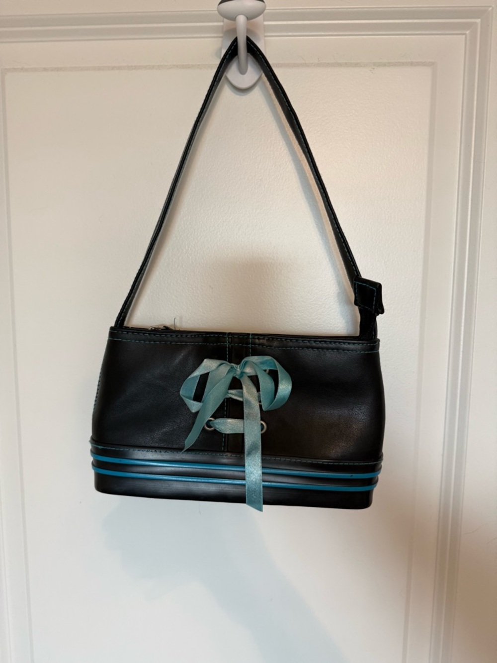 Y2K Blue Ribbon & Black Corset Shoelace Shoulder Bag